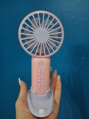 Portable Pink Handheld Fan with Bow Accents